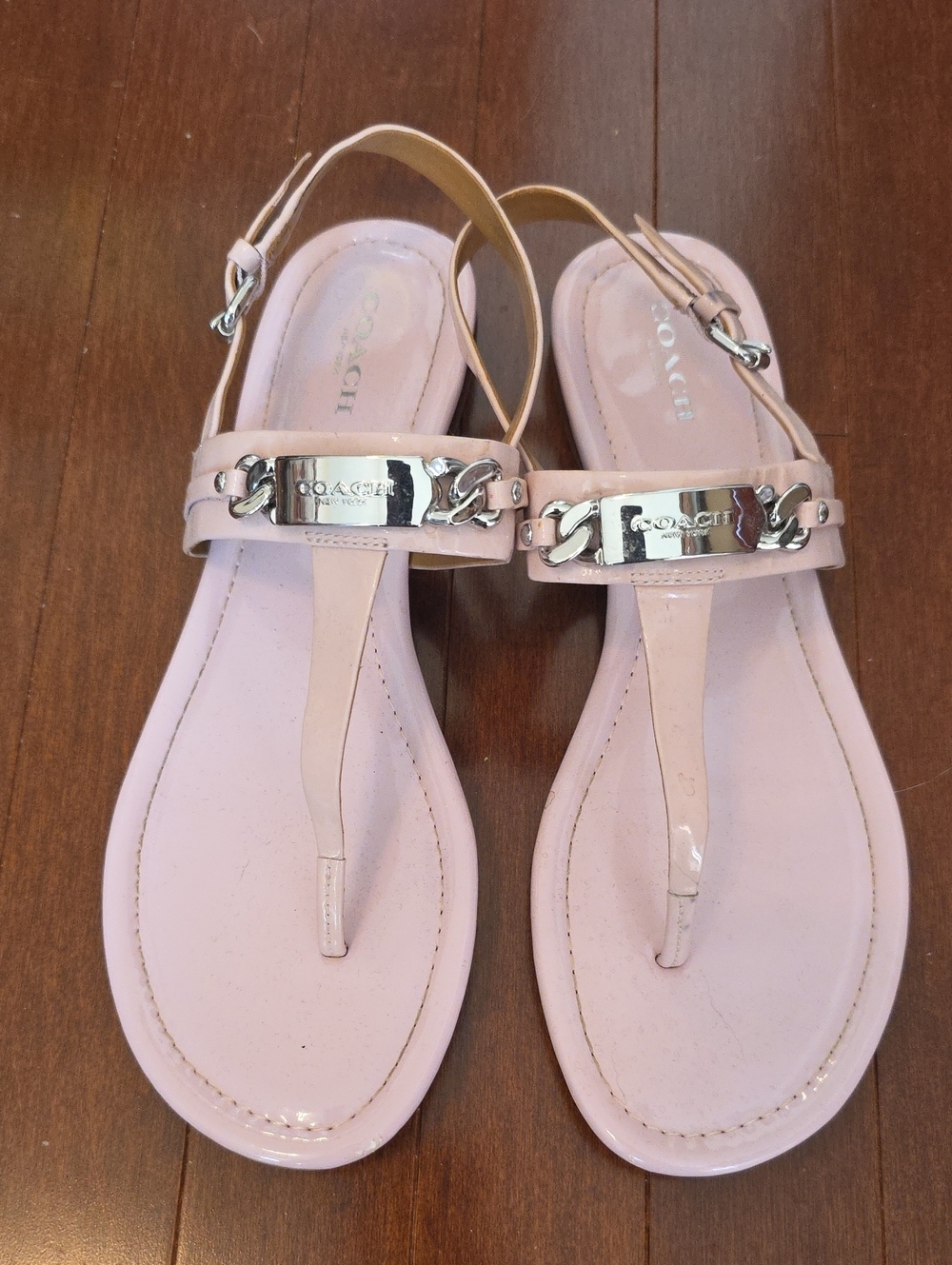 Coach Pale T-Strap Sandals with Silver Hardware - Picture 2 of 8